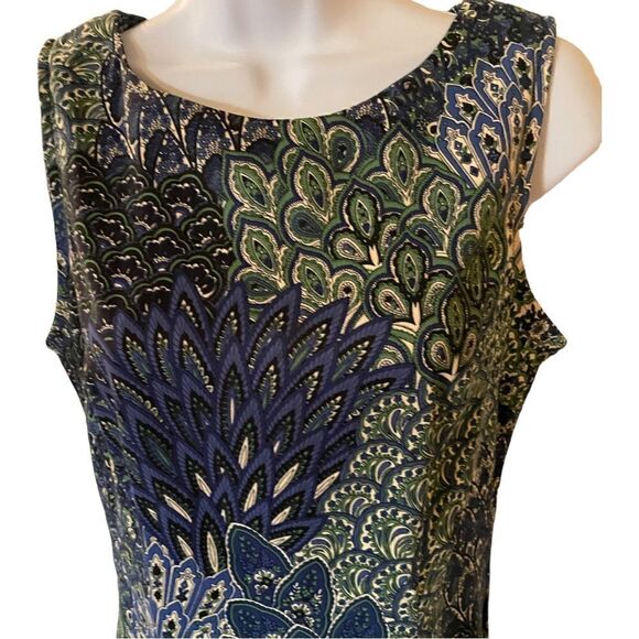 Pretty Peacock Print Sheath Dress, Size 4 - Picture 2 of 11